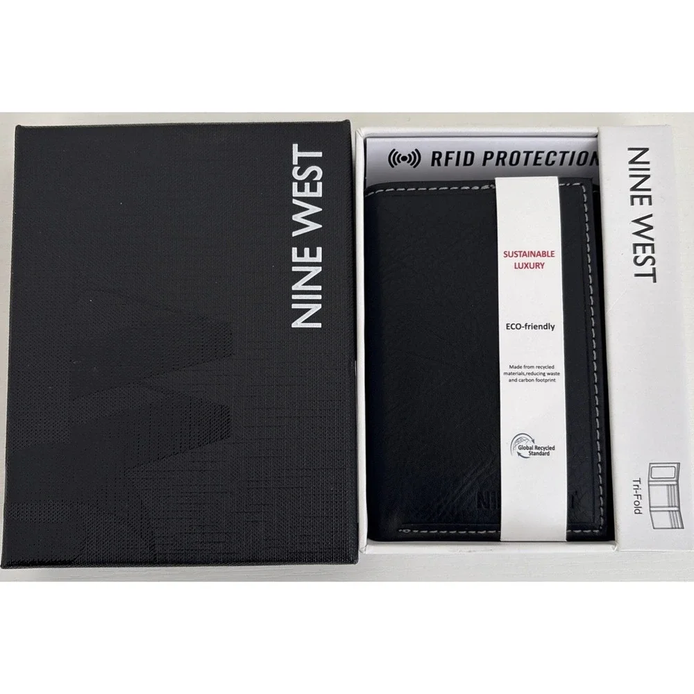 NINE WEST Tri-Fold Wallet Eco Friendly‎ With RFID Identity Protection Men's Gift
